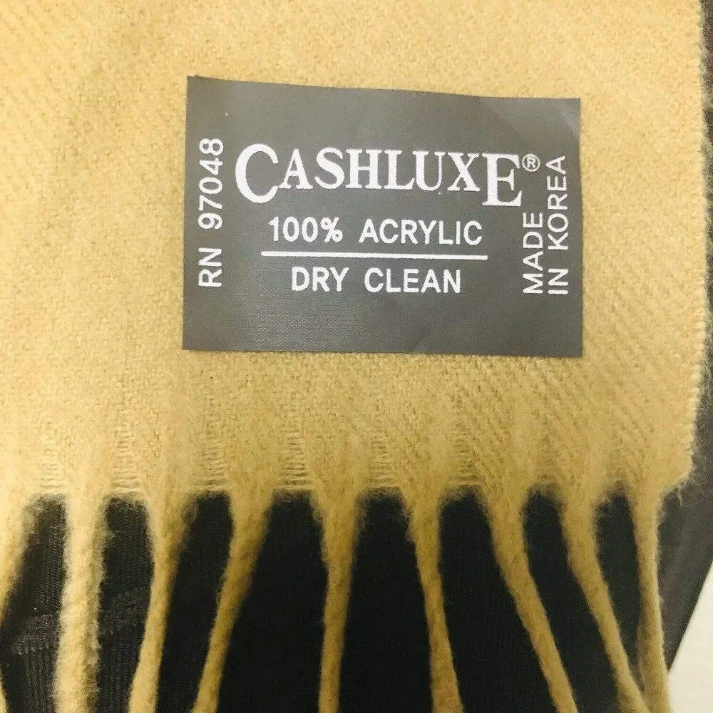 VTG‎  Cashluxe Tan Beige Scarf Fringe Korea Men's Unisex 66 x 14 Soft